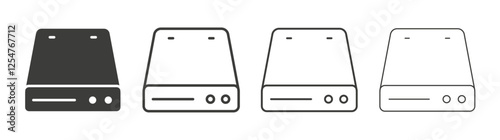 Hard Disk icons set. Liner outlined and flat black color