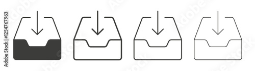 Inbox icons set. Liner outlined and flat black color
