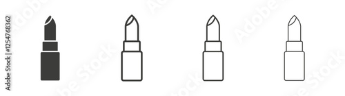 Lipstick icons set. Liner outlined and flat black color