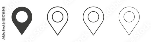 Map marker icons set. Liner outlined and flat black color
