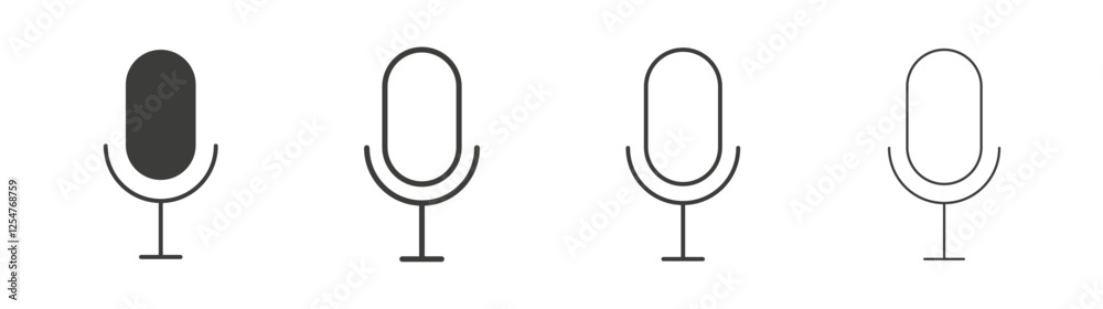 Microphone icons set. Liner outlined and flat black color Microphone icons set. Liner outlined and flat black color