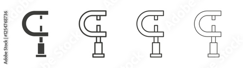 Micrometer icons set. Liner outlined and flat black color