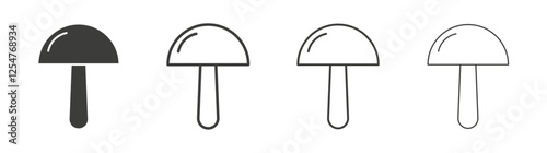 Mushroom icons set. Liner outlined and flat black color