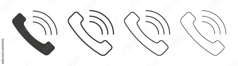 Phone call icons set. Liner outlined and flat black color Phone call icons set. Liner outlined and flat black color