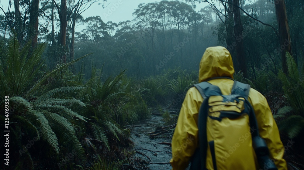 Rainy Forest Hike - Person Walking Through Lush Wilderness