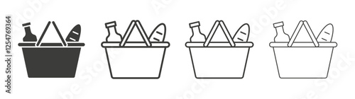 Picnic icons set. Liner outlined and flat black color