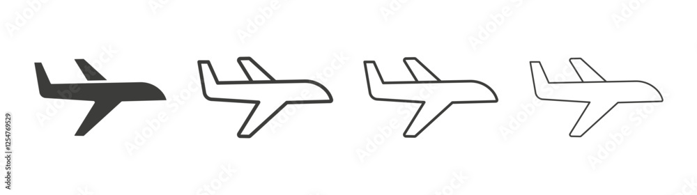 Plane icons set. Liner outlined and flat black color Plane icons set. Liner outlined and flat black color