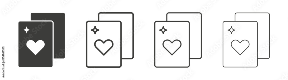 Playing cards icons set. Liner outlined and flat black color Playing cards icons set. Liner outlined and flat black color
