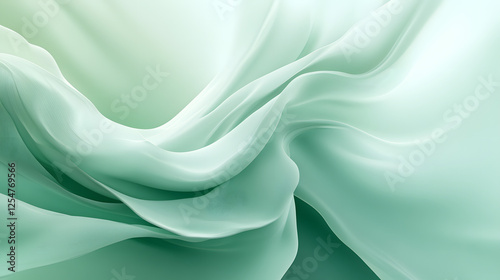 Smooth wave pattern on a green and white background with a serene composition of soft elements
