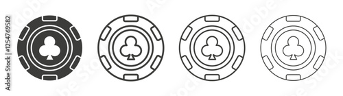 Poker chip icons set. Liner outlined and flat black color