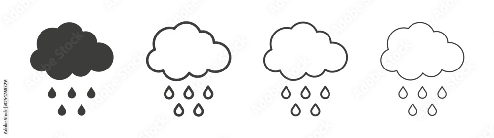 Rain icons set. Liner outlined and flat black color Rain icons set. Liner outlined and flat black color