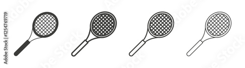 Racquet icons set. Liner outlined and flat black color