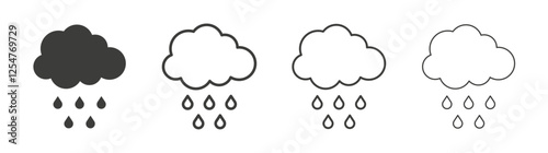 Fotografie Rain icons set. Liner outlined and flat black color