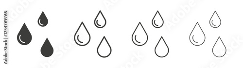 Raindrops icons set. Liner outlined and flat black color