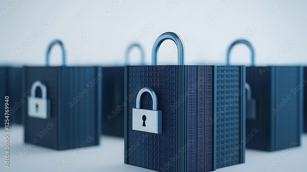 Naklejka premium Secure blue locks on dark blocks representing data protection and security in a digital environment