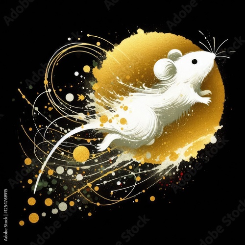 Golden Mouse in a Dynamic Abstract Circle with Splatter Effects with Generative AI. photo