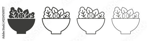 Salad icons set. Liner outlined and flat black color
