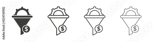 Sales Funnel icons set. Liner outlined and flat black color