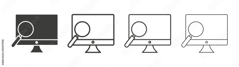 Search online icons set. Liner outlined and flat black color Search online icons set. Liner outlined and flat black color