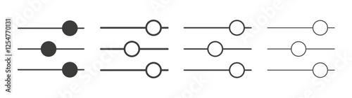 Settings sliders icons set. Liner outlined and flat black color