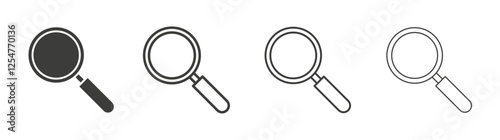 Search icons set. Liner outlined and flat black color