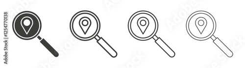Search Location icons set. Liner outlined and flat black color