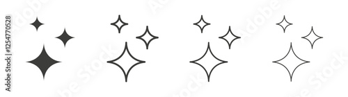 Sparkles icons set. Liner outlined and flat black color
