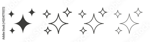 Sparkles icons set. Liner outlined and flat black color