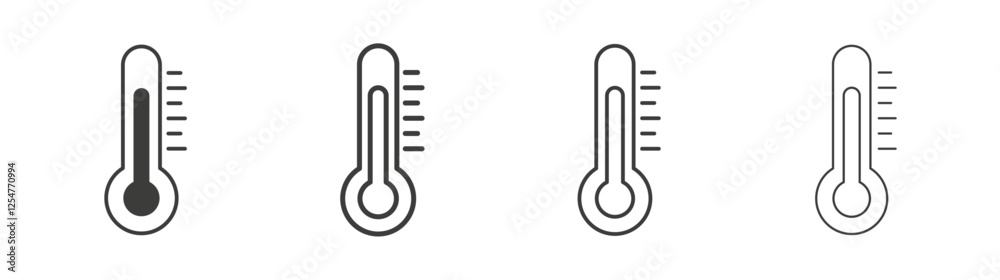 Thermometer half icons set. Liner outlined and flat black color Thermometer half icons set. Liner outlined and flat black color