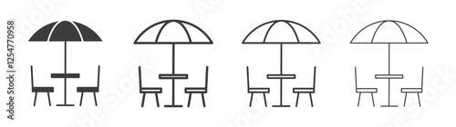 Terrace icons set. Liner outlined and flat black color