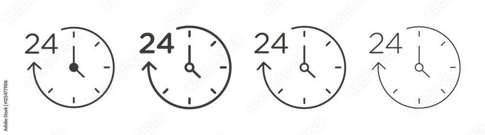 Time twenty four icons set. Liner outlined and flat black color Time twenty four icons set. Liner outlined and flat black color