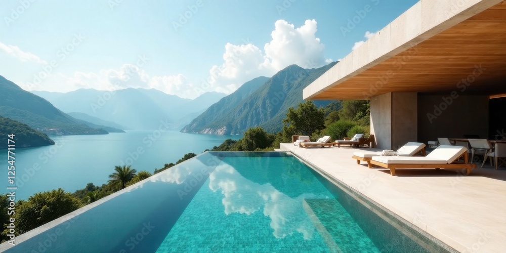 Fototapeta premium Luxury Mountaintop Residence with Infinity Pool and Panoramic Lake View