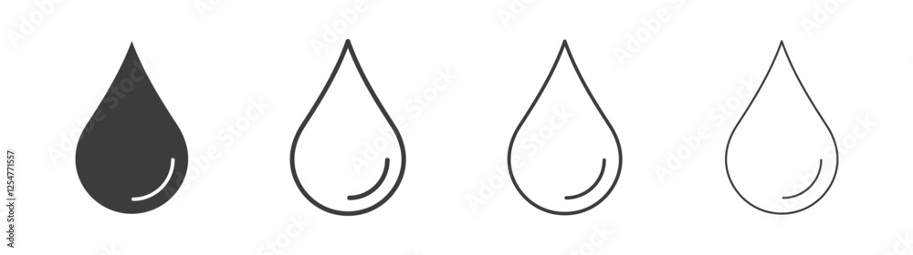 Water drop icons set. Liner outlined and flat black color Water drop icons set. Liner outlined and flat black color