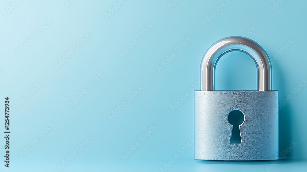 Secure Metal Padlock on a Soft Blue Background with Copy Space for Safety and Protection Concepts Secure Metal Padlock on a Soft Blue Background with Copy Space for Safety and Protection Concepts