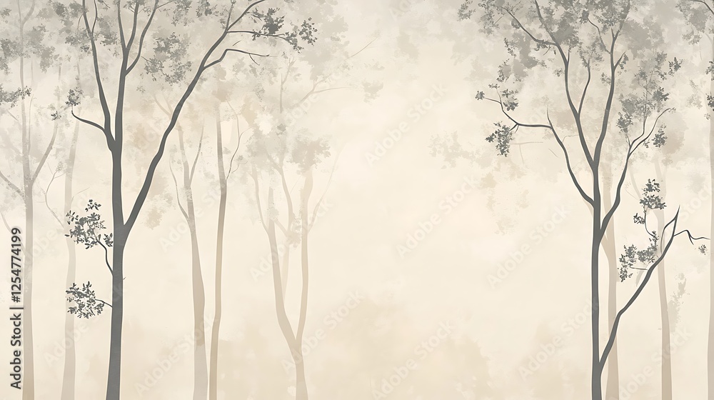 Serene Grey Trees in a Misty Dawn Forest Serene Grey Trees in a Misty Dawn Forest