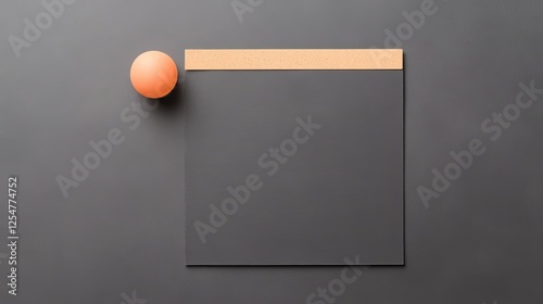 Minimalistic composition featuring an orange ball and a textured strip on a dark surface