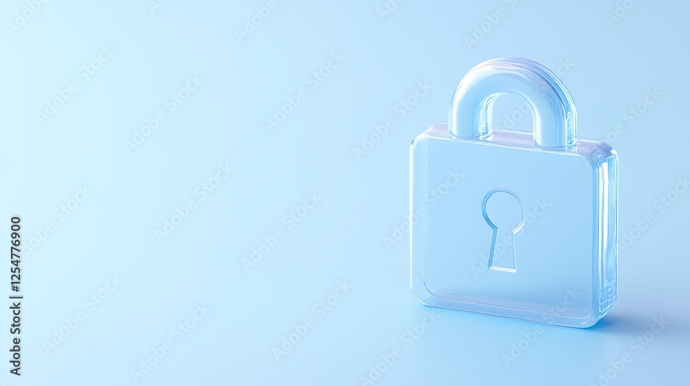 Transparent Padlock on a Soft Blue Background Symbolizing Security and Privacy in Digital Technology Transparent Padlock on a Soft Blue Background Symbolizing Security and Privacy in Digital Technology