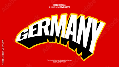 Editable Germany 3D Bold Text Effect with Dynamic Curved Style and Sharp Shadows on Red Background.