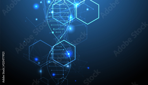 Glowing neon DNA chain. Biotechnology, biochemistry, science, medicine concept.