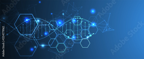 Glowing neon DNA chain. Biotechnology, biochemistry, science, medicine concept.