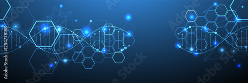 Glowing neon DNA chain. Biotechnology, biochemistry, science, medicine concept.