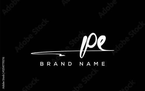 PE letter beauty handwriting vector logo.