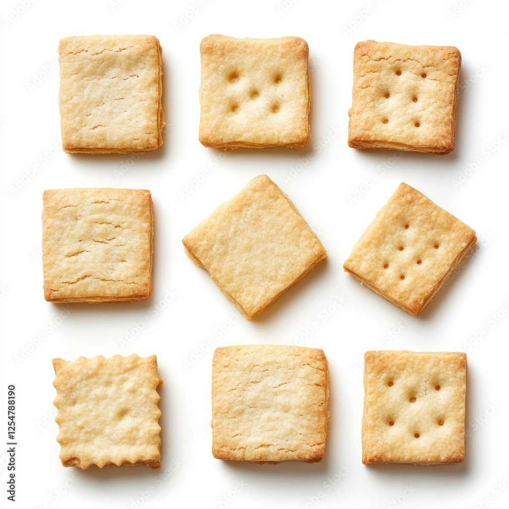 Nine square crackers, food photography, white background, snack Nine square crackers, food photography, white background, snack
