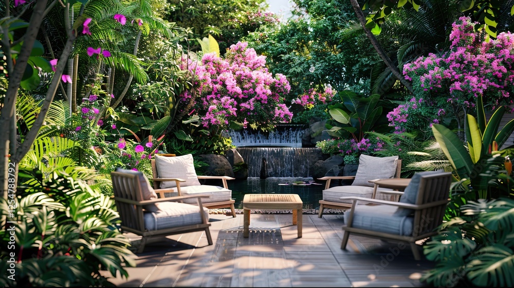 Fototapeta premium Beautiful home Garden with sitting area