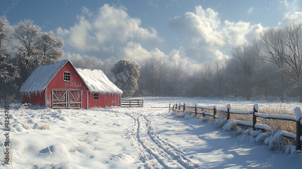 Red Barn in Snowy Winter Landscape Red Barn in Snowy Winter Landscape