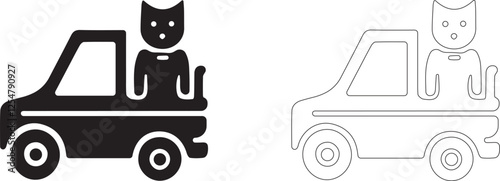 Transportation of pets. Vector icon. Editable symbol for care, medical examination and accompaniment of animals. Sign of a cat in a car.