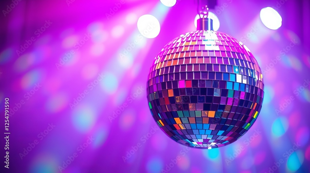Fototapeta premium disco ball hanging in a purple-lit room.
