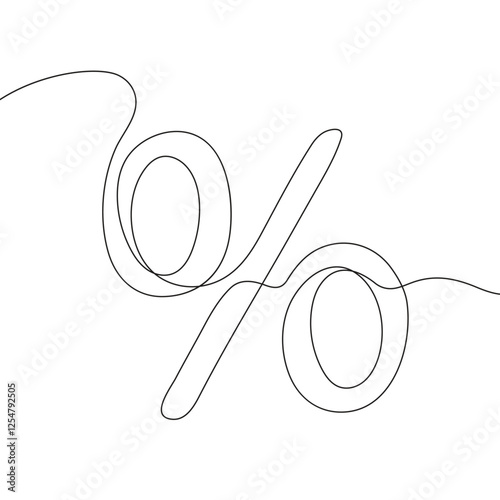 One continuous line drawing of a percent sign. single line percent symbol. percent sign one line art. hand-drawn math financial symbol