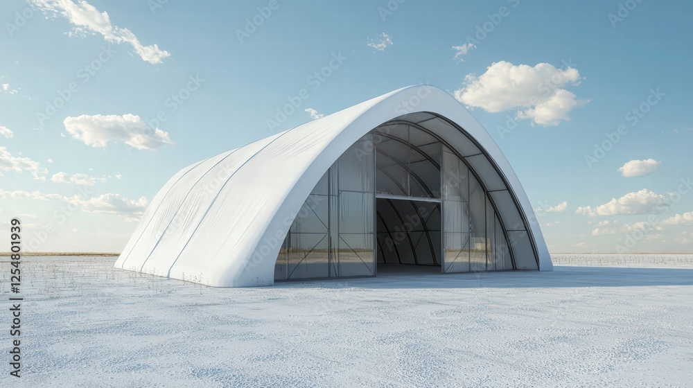 Curved Concrete Structure: A modern architectural marvel, a sleek, curved concrete structure with expansive glass windows stands majestically against a clear sky. Curved Concrete Structure: A modern architectural marvel, a sleek, curved concrete structure with expansive glass windows stands majestically against a clear sky.