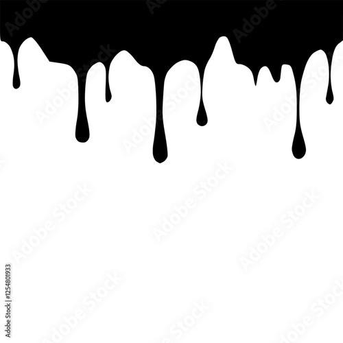 Black Paint melting, dripping down streams. Flat graphic vector illustration isolated on white background.